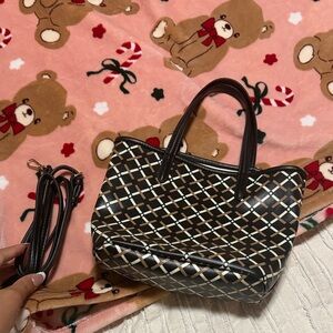 Fashion Nova Black and Cream Tote Bag